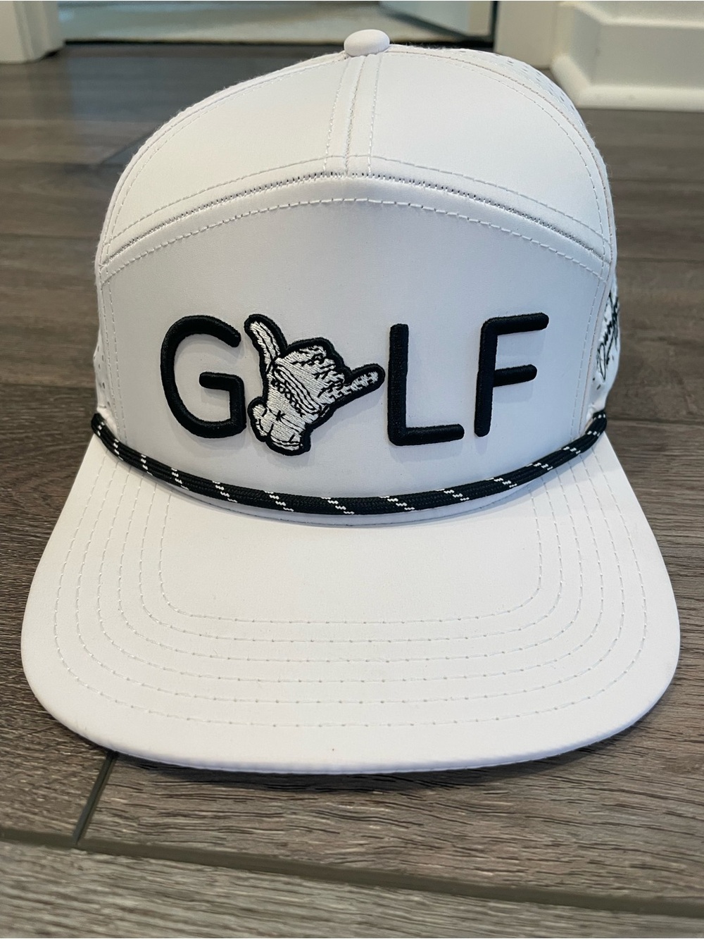 Sunday Swagger White Golf Snapback Hat with Black Rope Accent